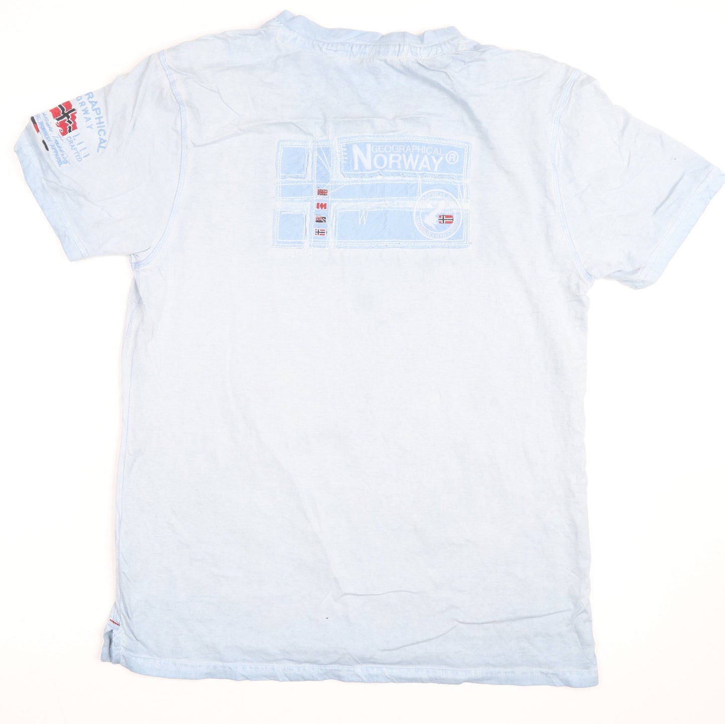 Geographical Norway Men's Blue Embroidered V-Neck Cotton T-Shirt M
