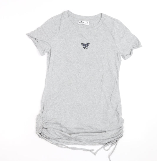Hollister Women’s Grey T-Shirt Dress XS Short Sleeve Butterfly Embroidered