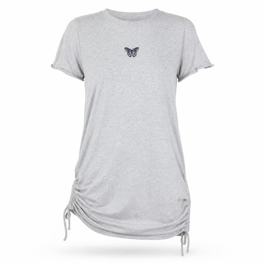 Hollister Women’s Grey T-Shirt Dress XS Short Sleeve Butterfly Embroidered