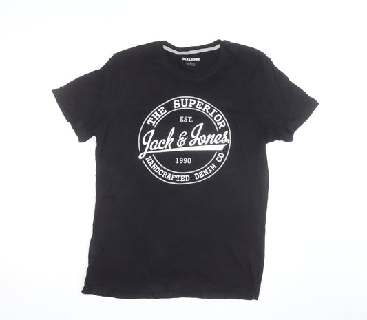 Jack & Jones Men's Black Graphic Print Crew Neck T-Shirt Size L