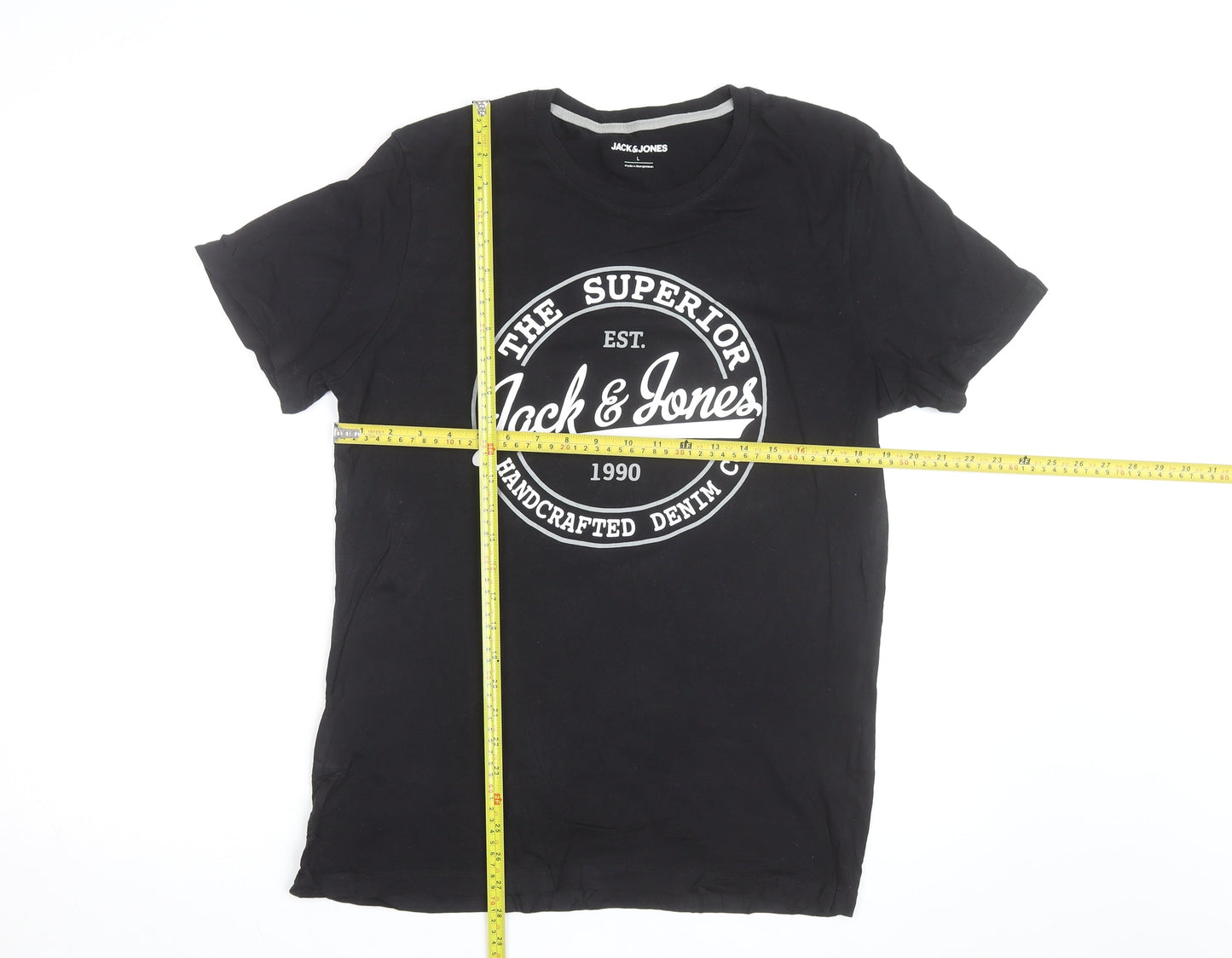 Jack & Jones Men's Black Graphic Print Crew Neck T-Shirt Size L