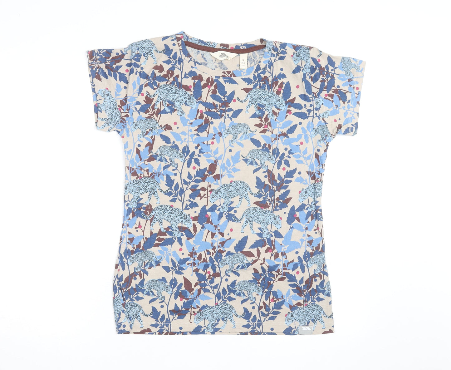 Trespass Womens Beige Blue Animal Print Cotton T-Shirt UK 10