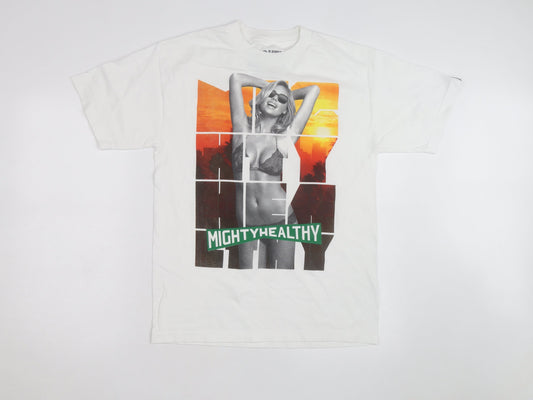 Mighty Healthy Men's White Graphic Print Regular Fit T-Shirt M