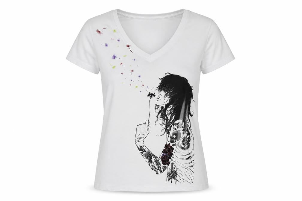 Fox Womens White Graphic V-Neck Short Sleeve Cotton T-Shirt Size L