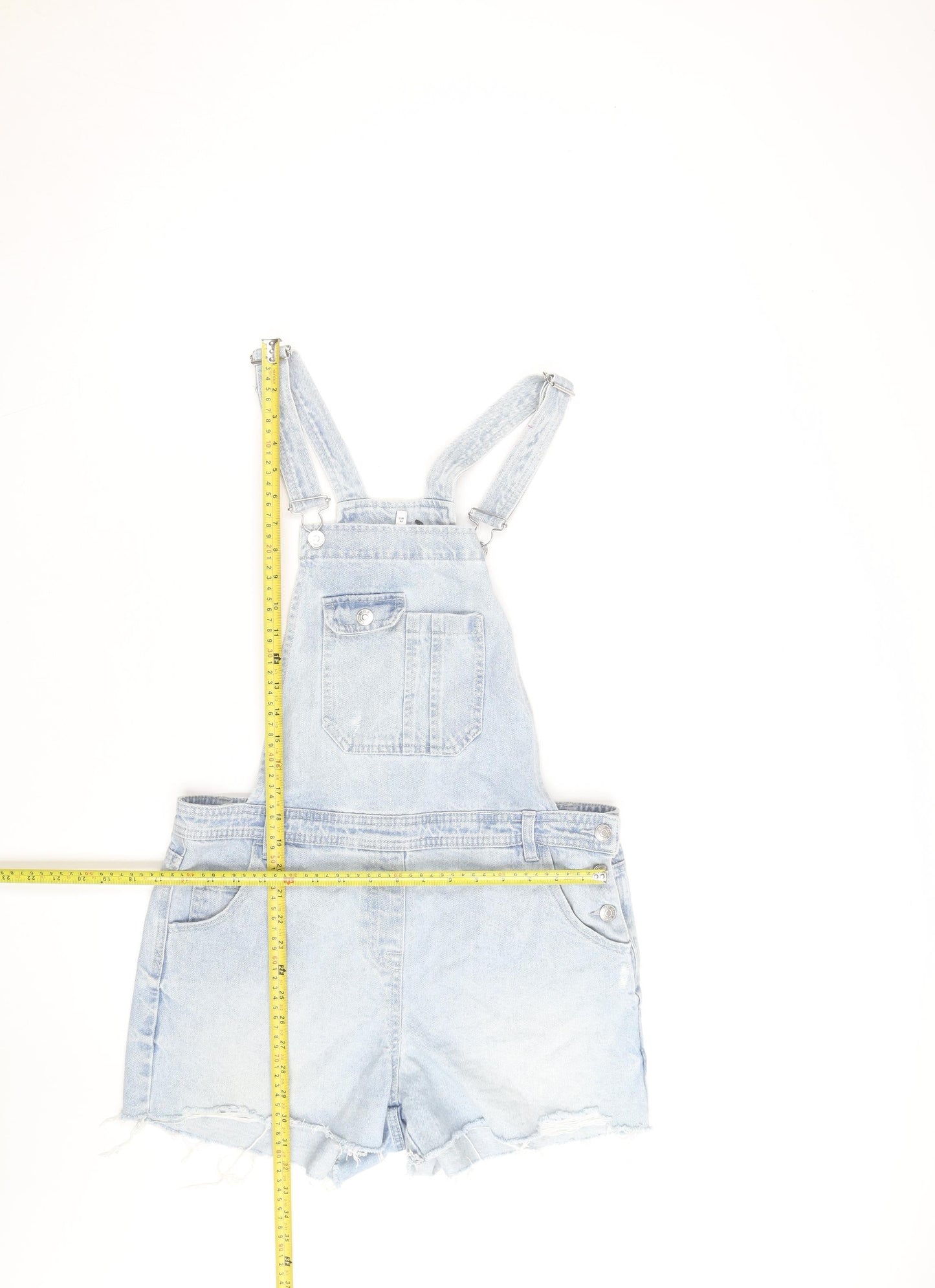 Next Women's Blue Light Wash Denim Short Dungarees Size 12