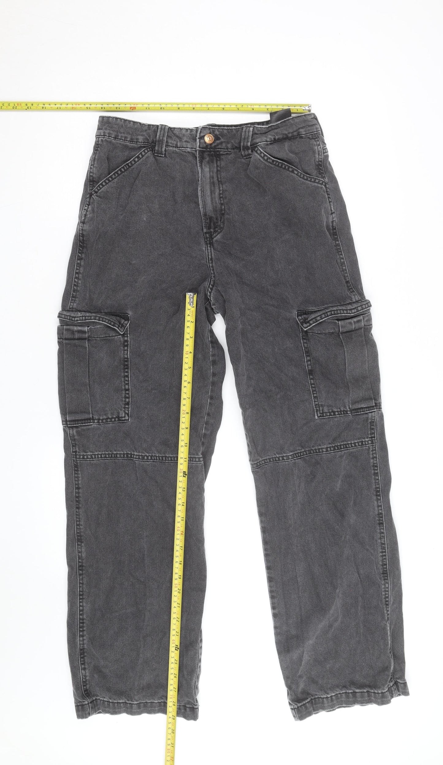 H&M Divided Women's Grey Cargo Trousers Size 10 Cotton Straight Leg