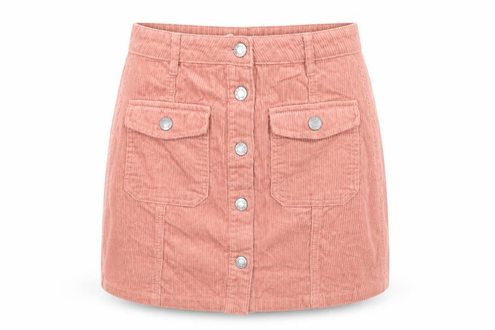 Stradivarius Women Pink Corduroy A-Line Button Mini Skirt Size 6
