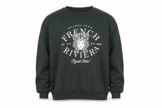Stradivarius Unisex Dark Green French Riviera Graphic Sweatshirt Size S