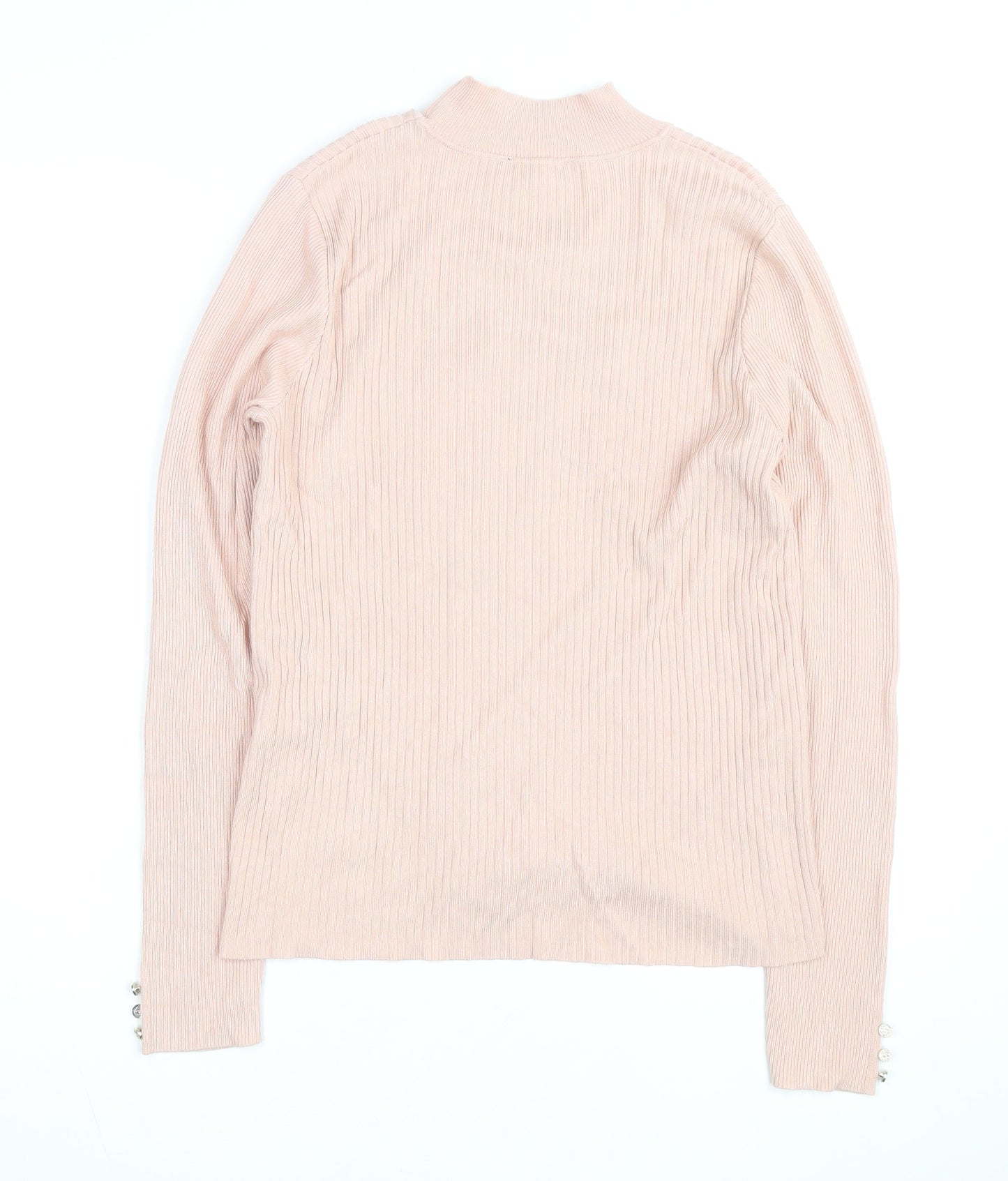 Lipsy Women Pink Ribbed Mock Neck Long Sleeve Pullover Jumper Size 10