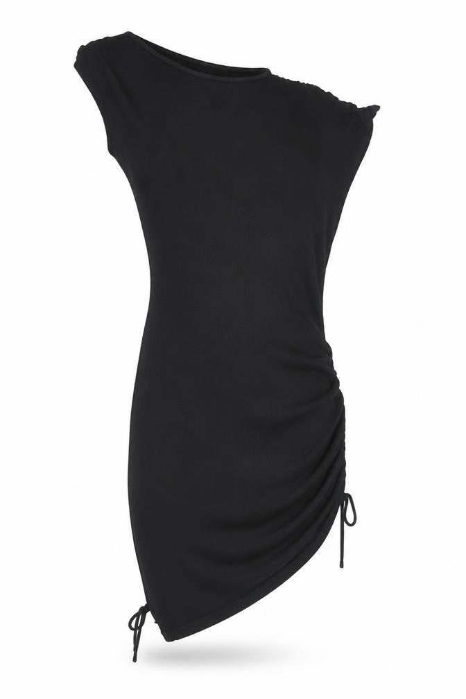 Wander Doll Women’s Black XS One Shoulder Ruched Bodycon Dress