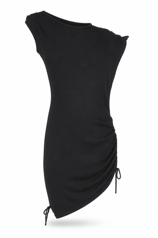 Wander Doll Women’s Black XS One Shoulder Ruched Bodycon Dress