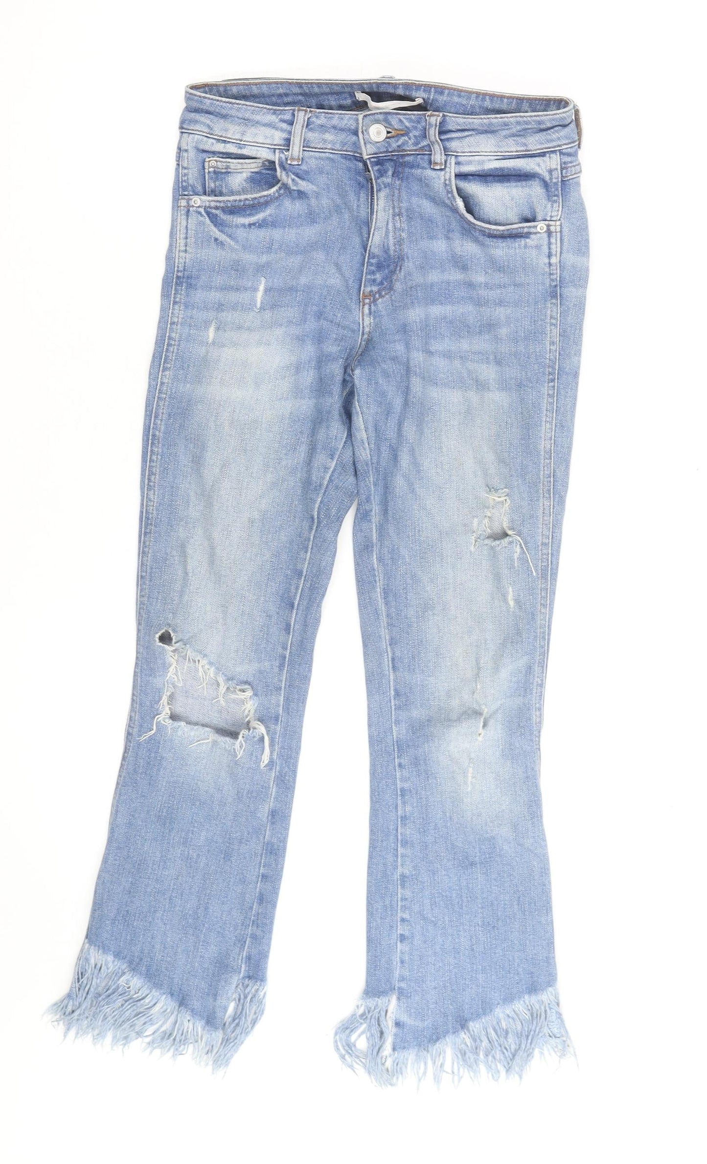Tractr Women’s Blue Cropped Distressed Jeans Size 10