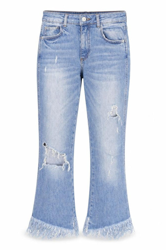 Tractr Women’s Blue Cropped Distressed Jeans Size 10