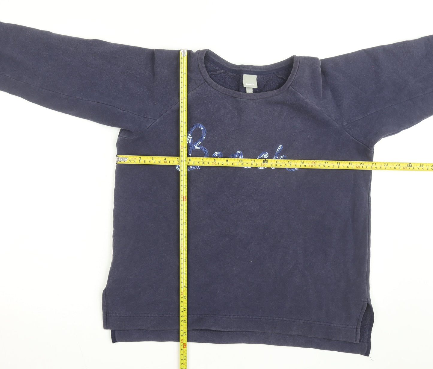 Bench Men Blue Sequin Logo Pullover Sweatshirt M