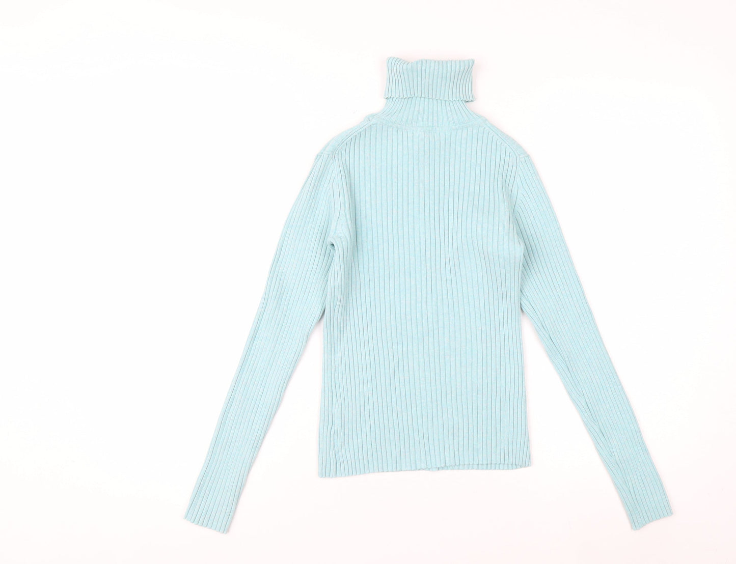 GAP Women’s Blue Ribbed Roll Neck Long Sleeve Stretch Top Size S