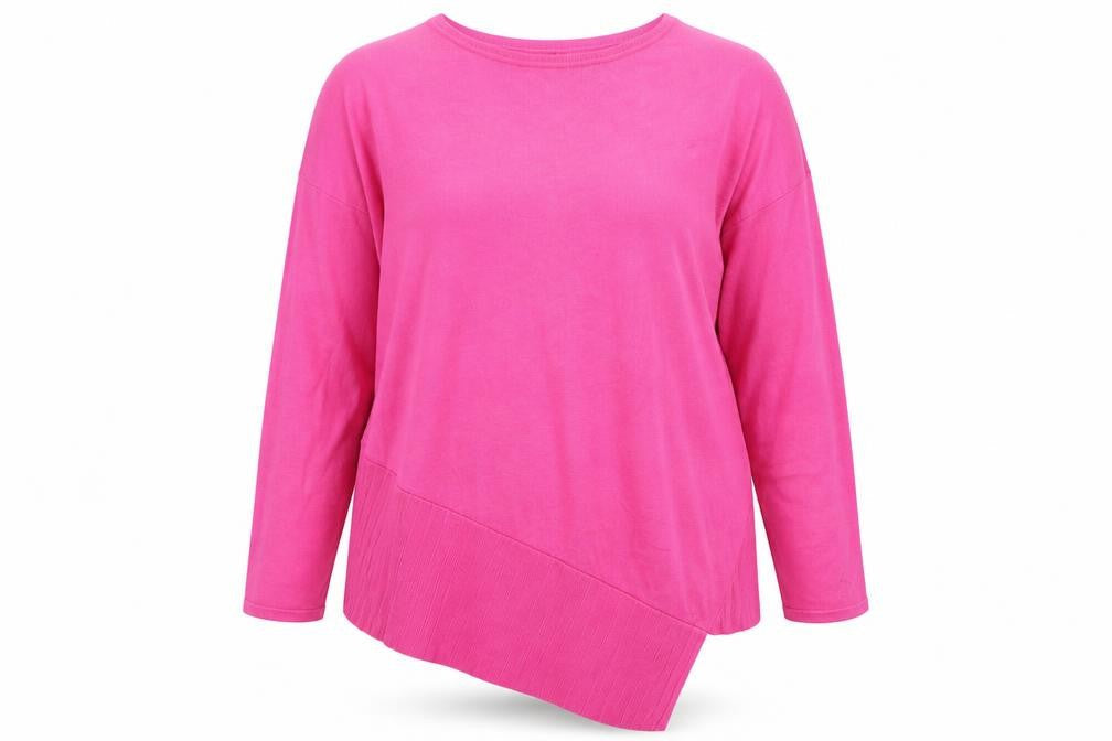 Bonmarché Women Pink Crew Neck Asymmetric Hem Knit Jumper Size 12