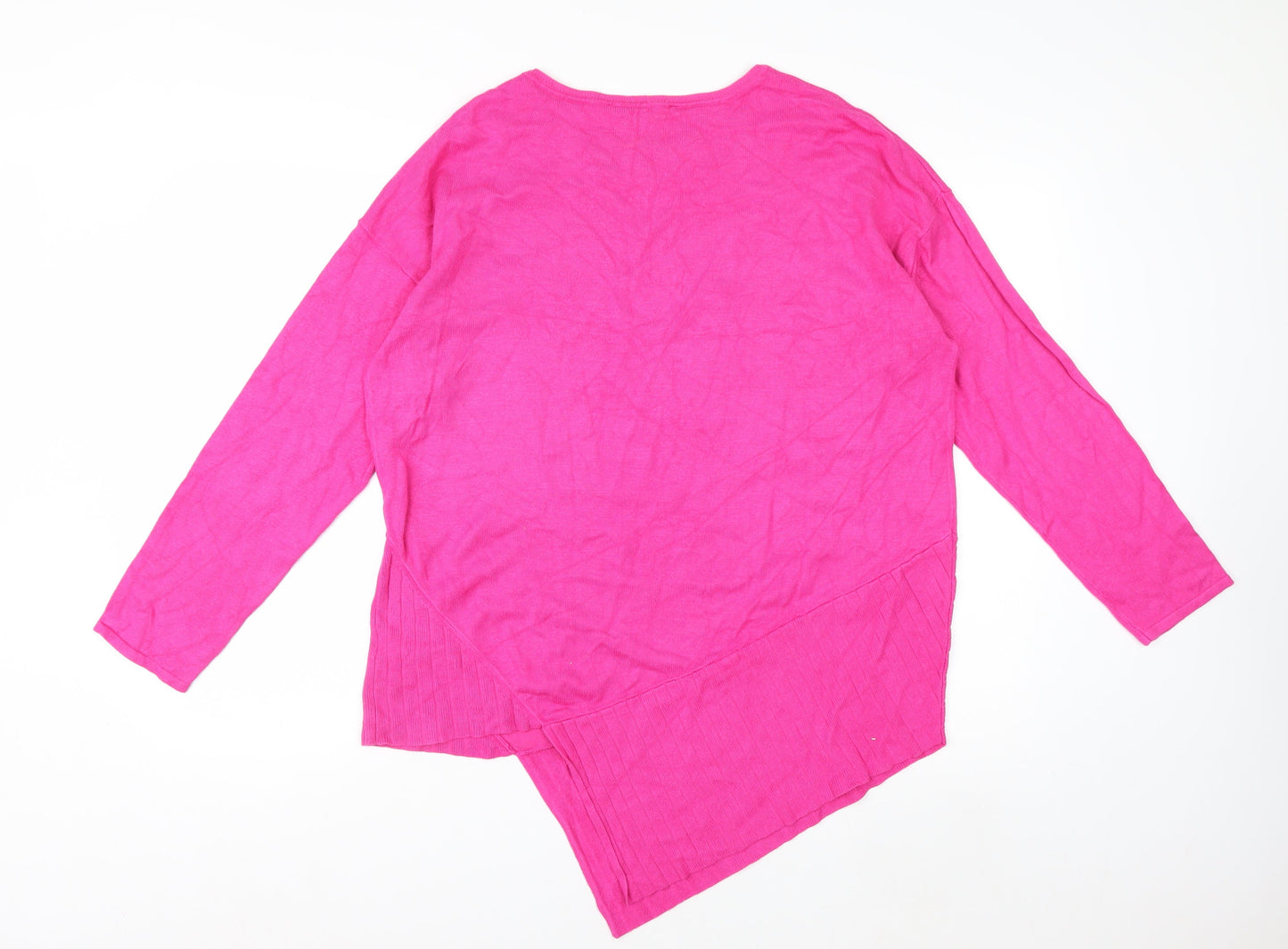 Bonmarché Women Pink Crew Neck Asymmetric Hem Knit Jumper Size 12