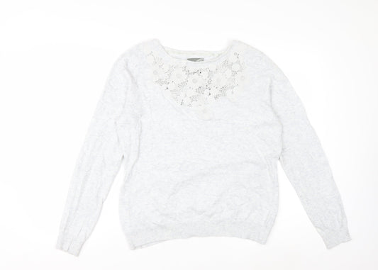 RJR John Rocha Women Grey Size 16 Crew Neck Cashmere Blend Jumper