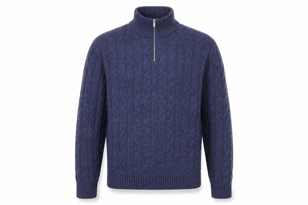 Next Men's Blue Cable Knit Half Zip Wool Blend Jumper M