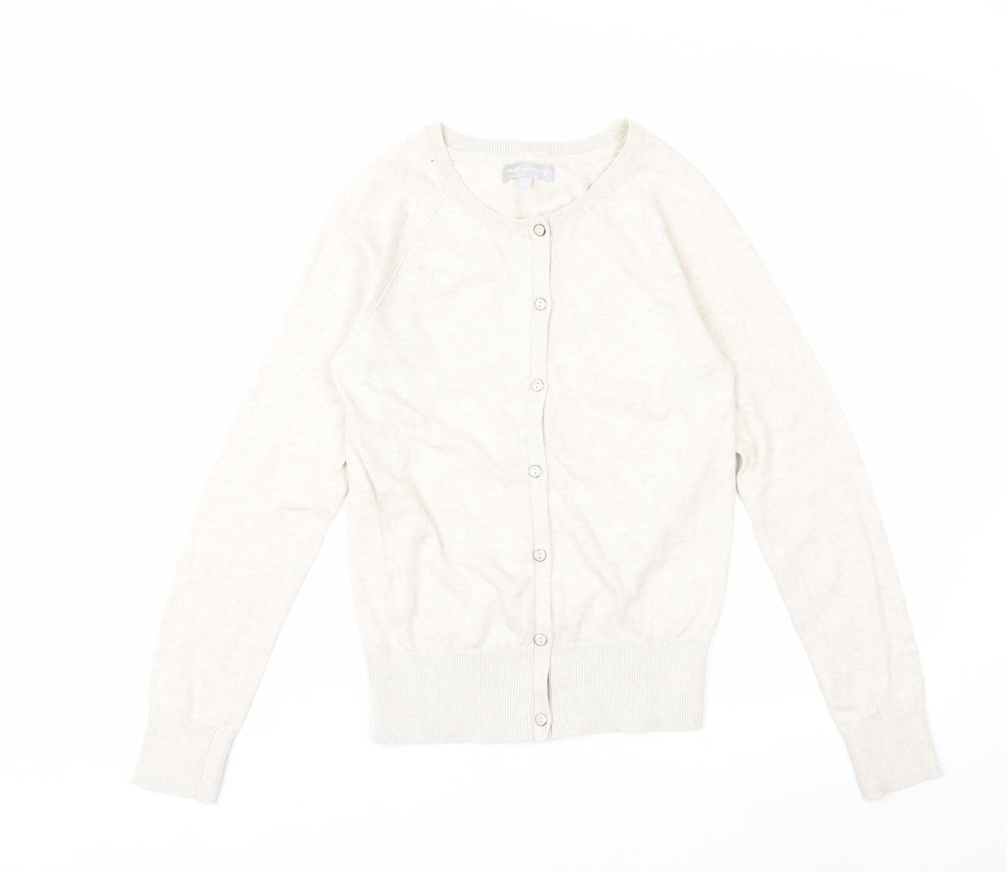 Red Herring Women's Beige Cardigan Size 8 Crew Neck Knitwear