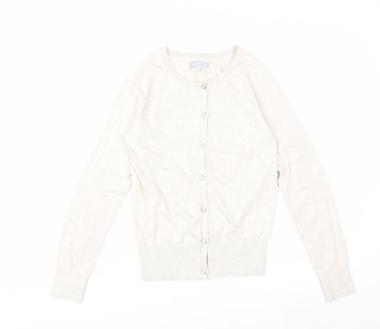 Red Herring Women's Beige Cardigan Size 8 Crew Neck Knitwear