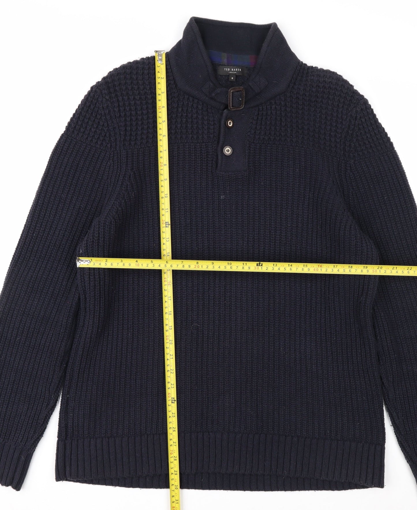 Ted Baker Men's Blue XL Chunky-Knit Collared Henley Jumper