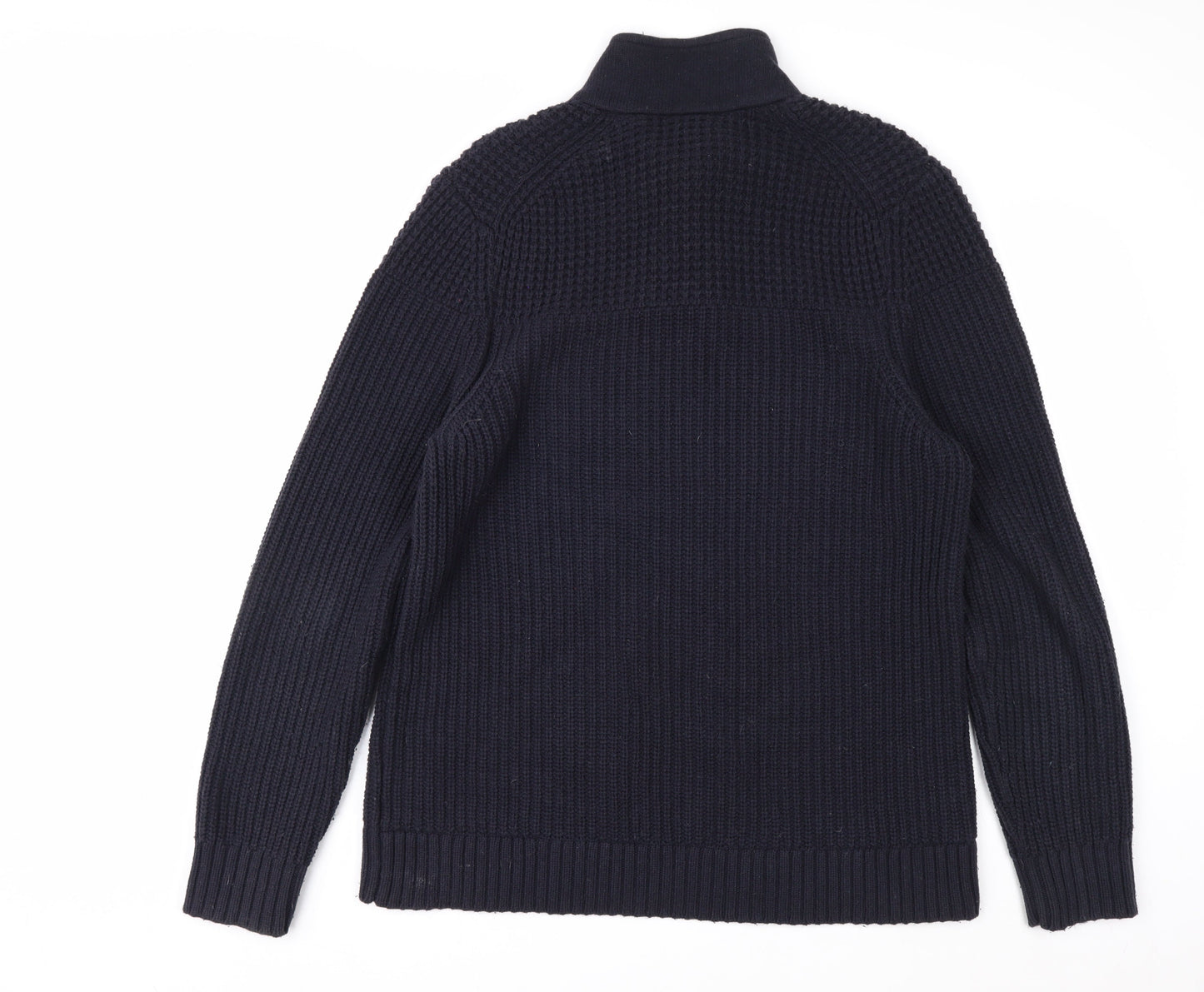 Ted Baker Men's Blue XL Chunky-Knit Collared Henley Jumper