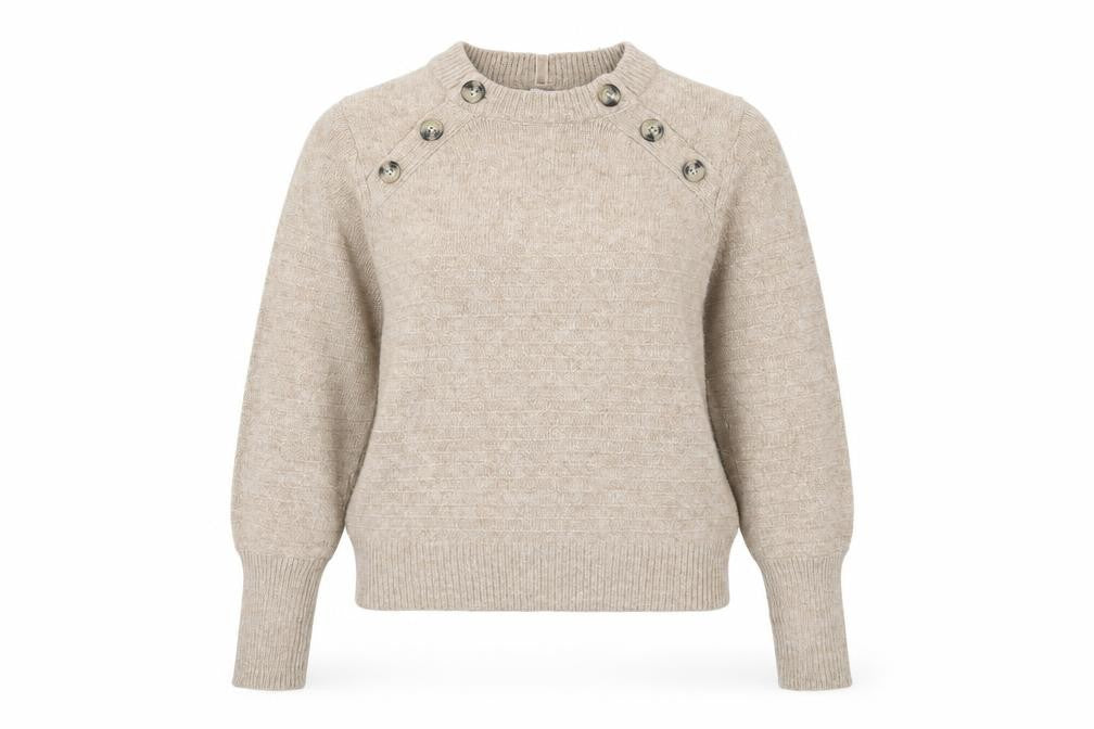 Marks & Spencer Women Beige Crew Neck Button Detail Jumper Size 10