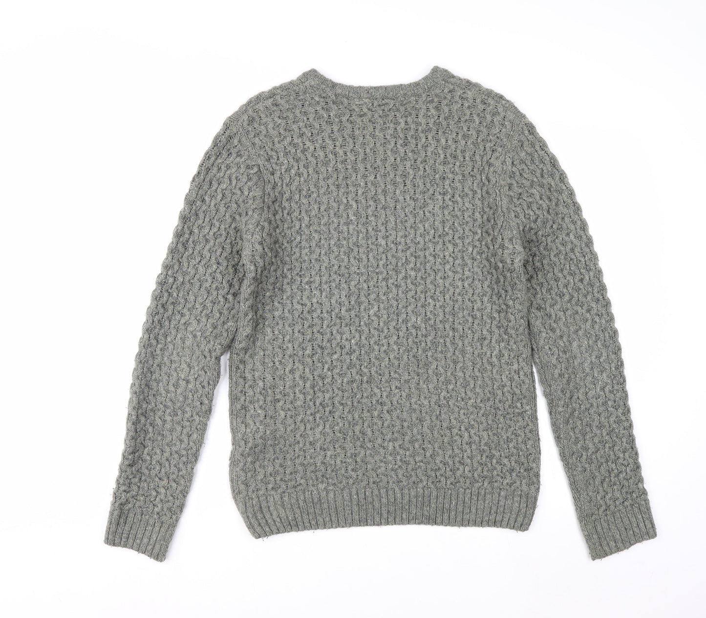 Cedarwood State Men's Grey Cable-Knit Crew Neck Jumper M