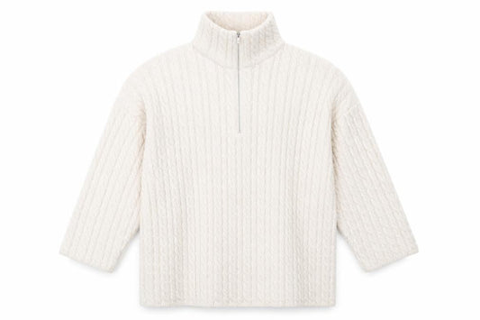 H&M Mens Ivory Wool Blend Cable Knit Half Zip Jumper M
