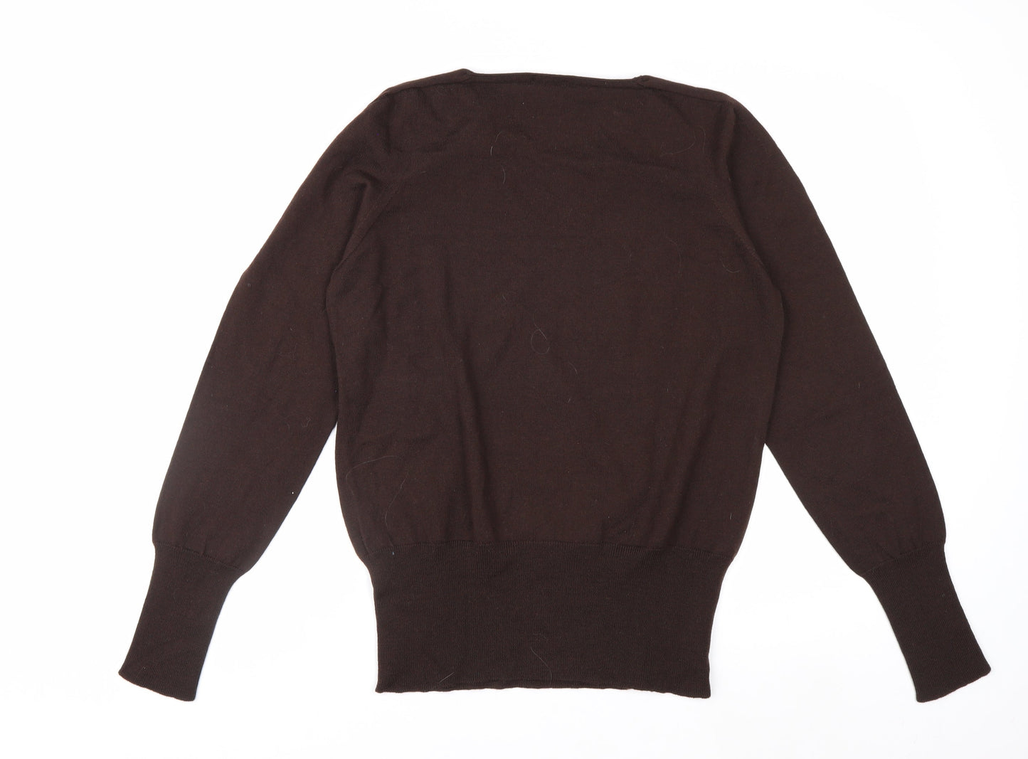 MaxMara Women Brown V-Neck Wool Pullover Jumper XL