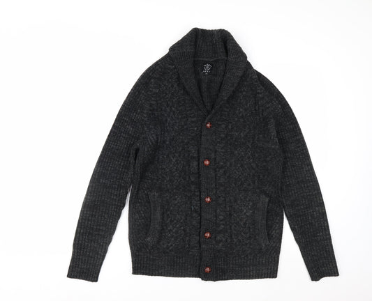 Next Men Grey Cable Knit Shawl Collar Cardigan Jumper M