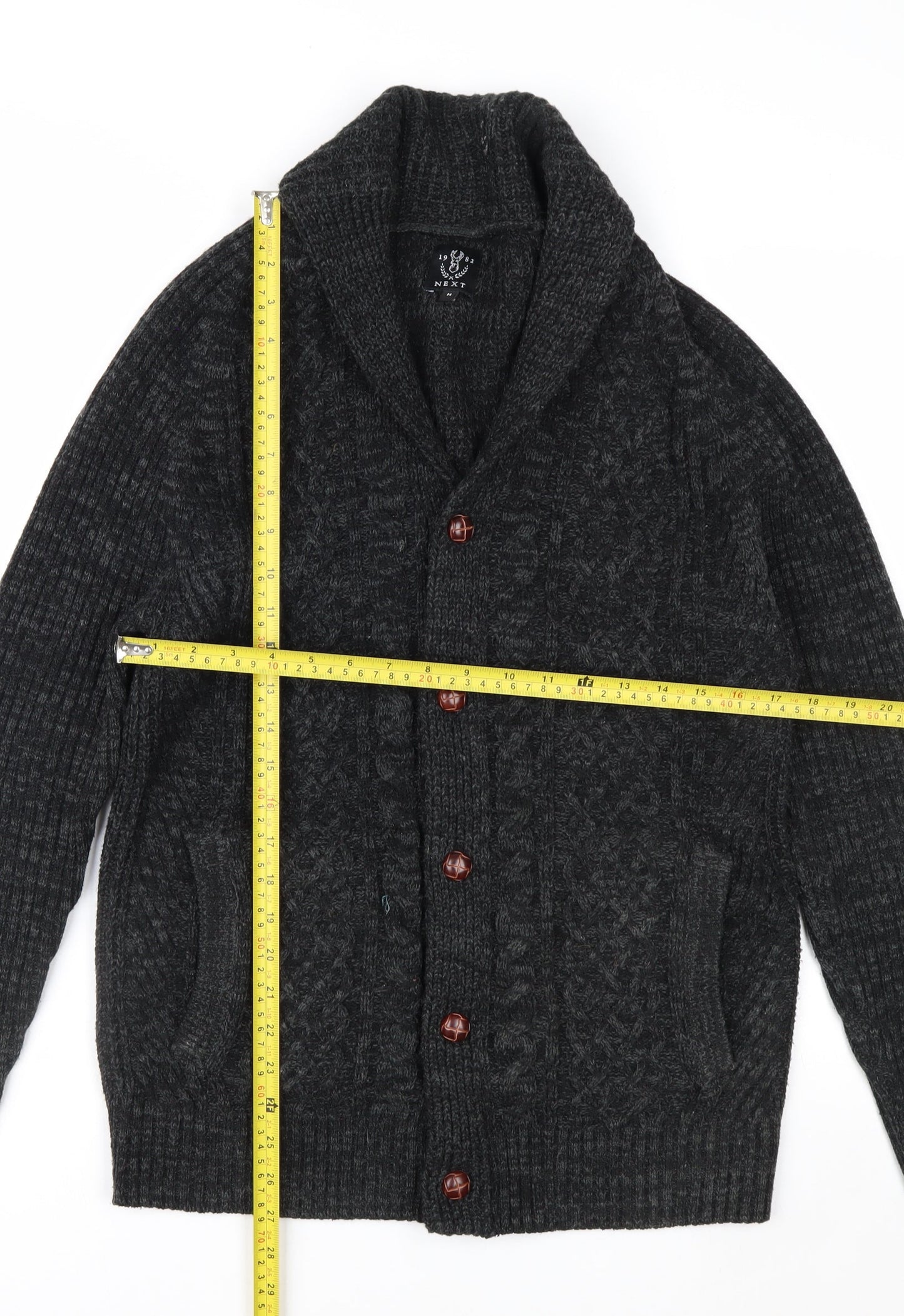 Next Men Grey Cable Knit Shawl Collar Cardigan Jumper M