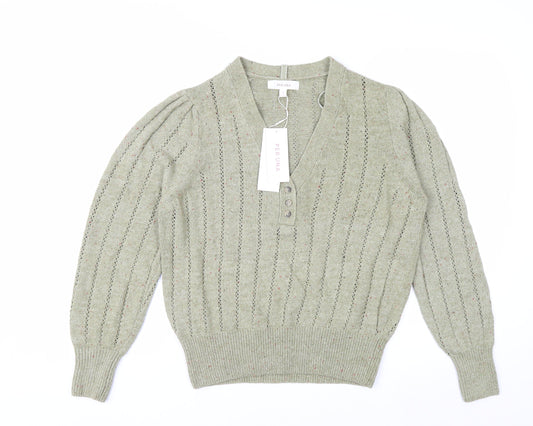 Marks and Spencer Per Una Green Cotton Henley Jumper Women’s Size 14