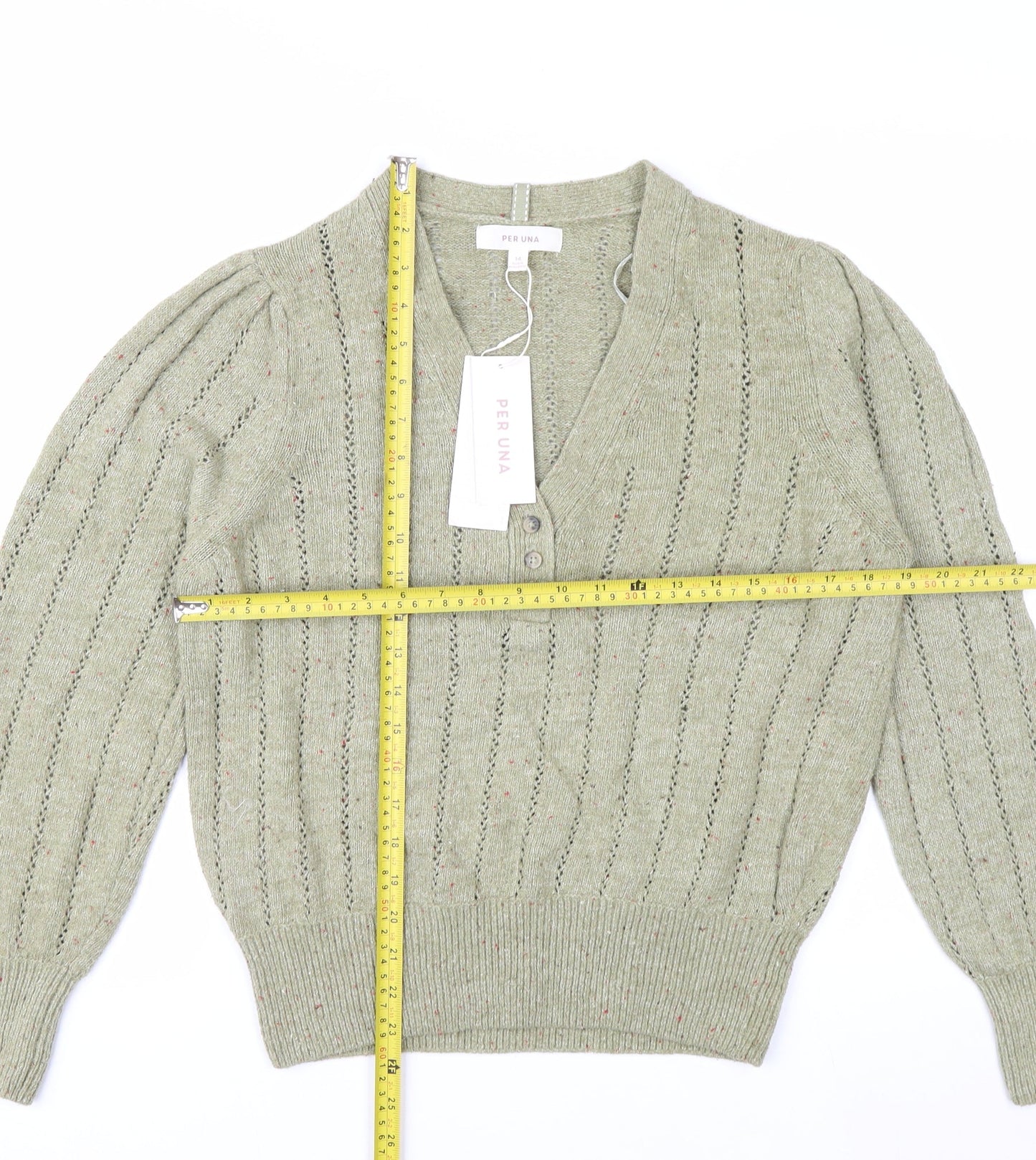 Marks and Spencer Per Una Green Cotton Henley Jumper Women’s Size 14