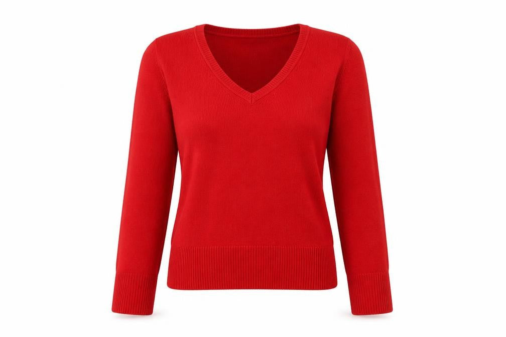 French Connection Women's Red V-Neck Long Sleeve Pullover Jumper M