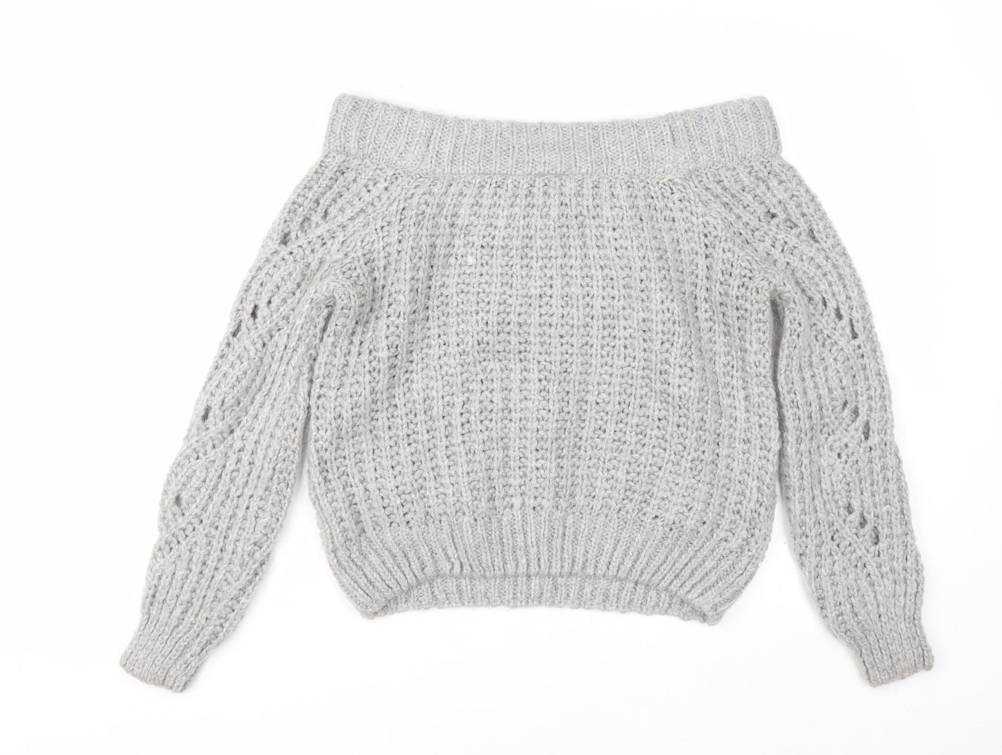 River Island Women's Grey Chunky Knit Boat Neck Jumper UK 8