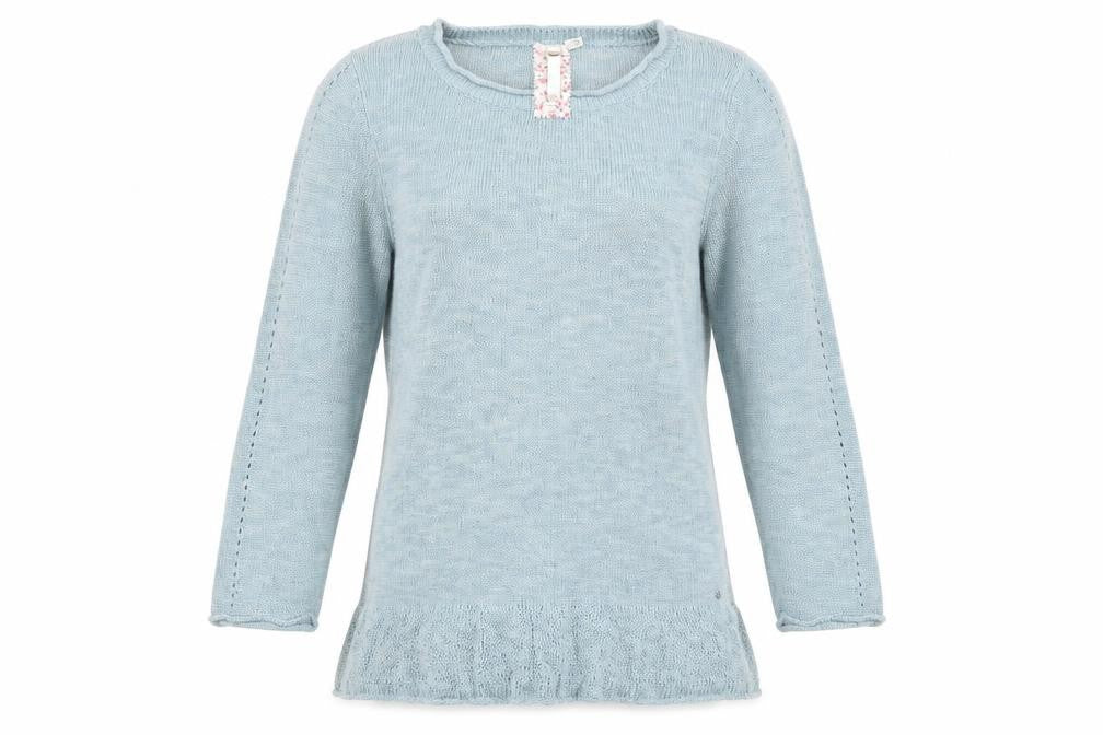 White Stuff Women Blue Linen Cotton Crew Neck Jumper Size 12