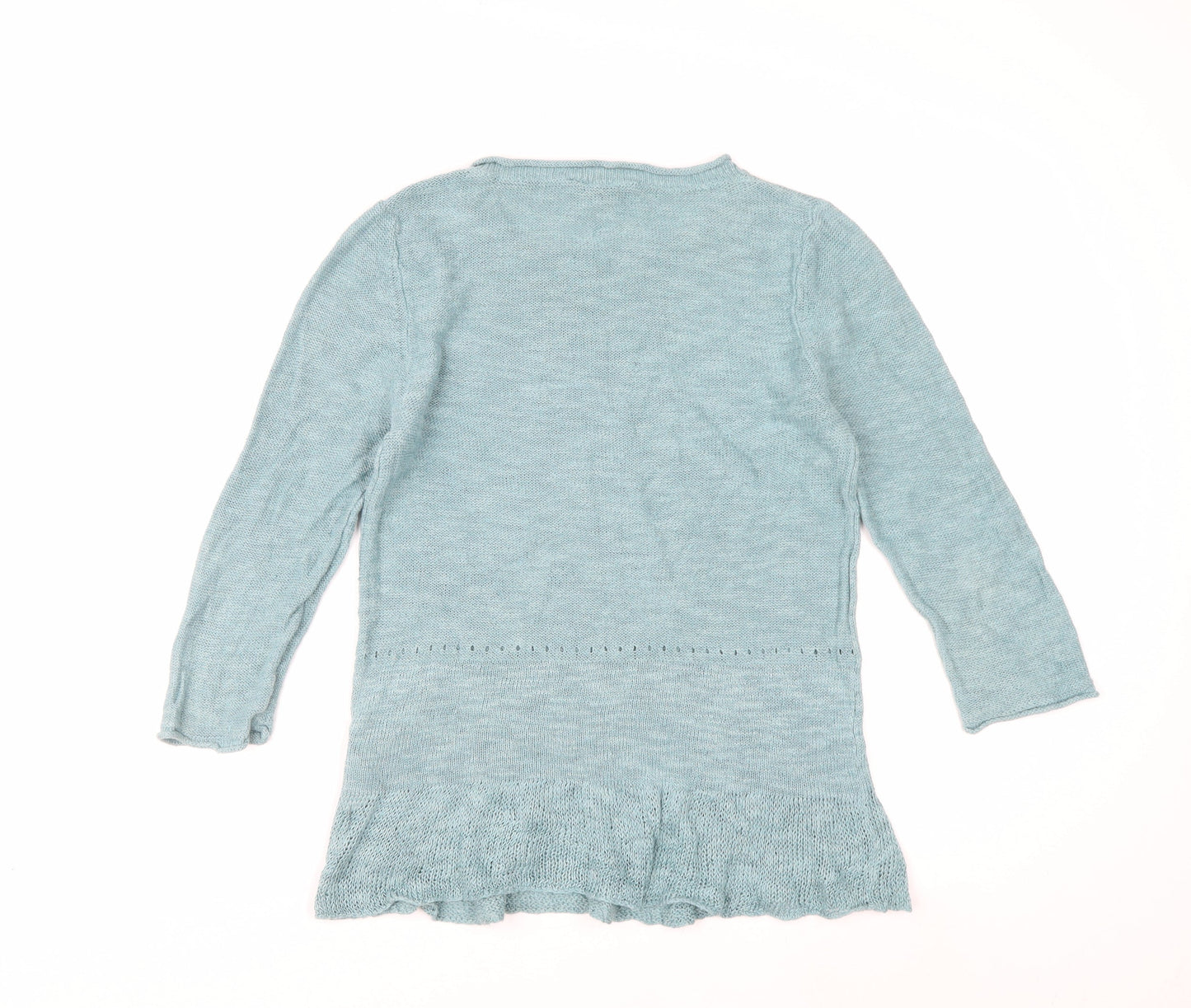 White Stuff Women Blue Linen Cotton Crew Neck Jumper Size 12
