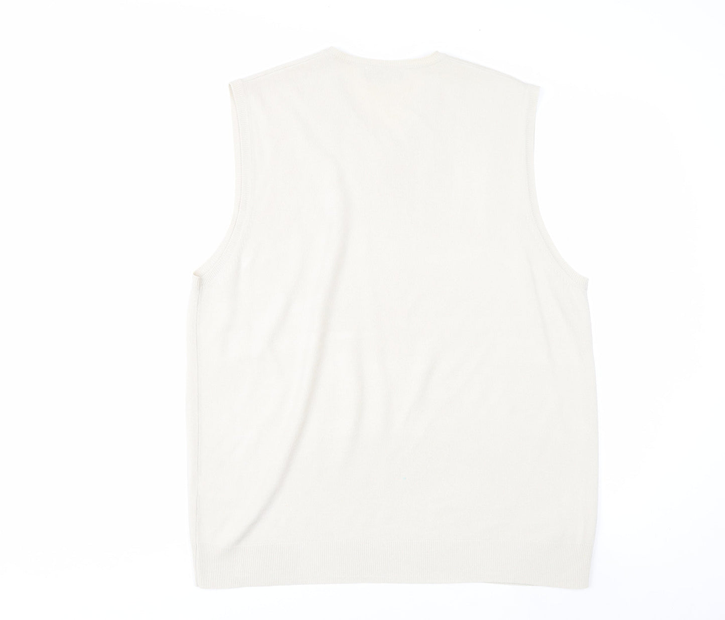 Marks and Spencer Men Ivory V-Neck Knit Acrylic Sleeveless Vest L