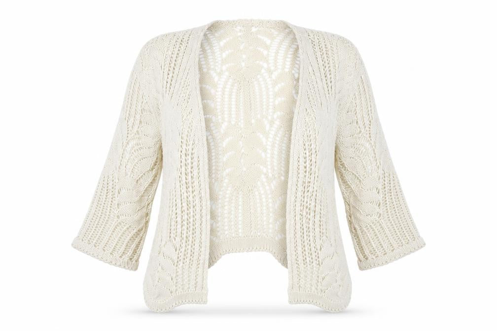 Stock Shop Women Beige Open Knit 3/4 Sleeve Cardigan M