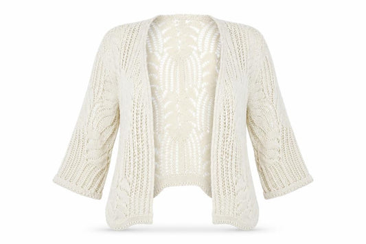Stock Shop Women Beige Open Knit 3/4 Sleeve Cardigan M