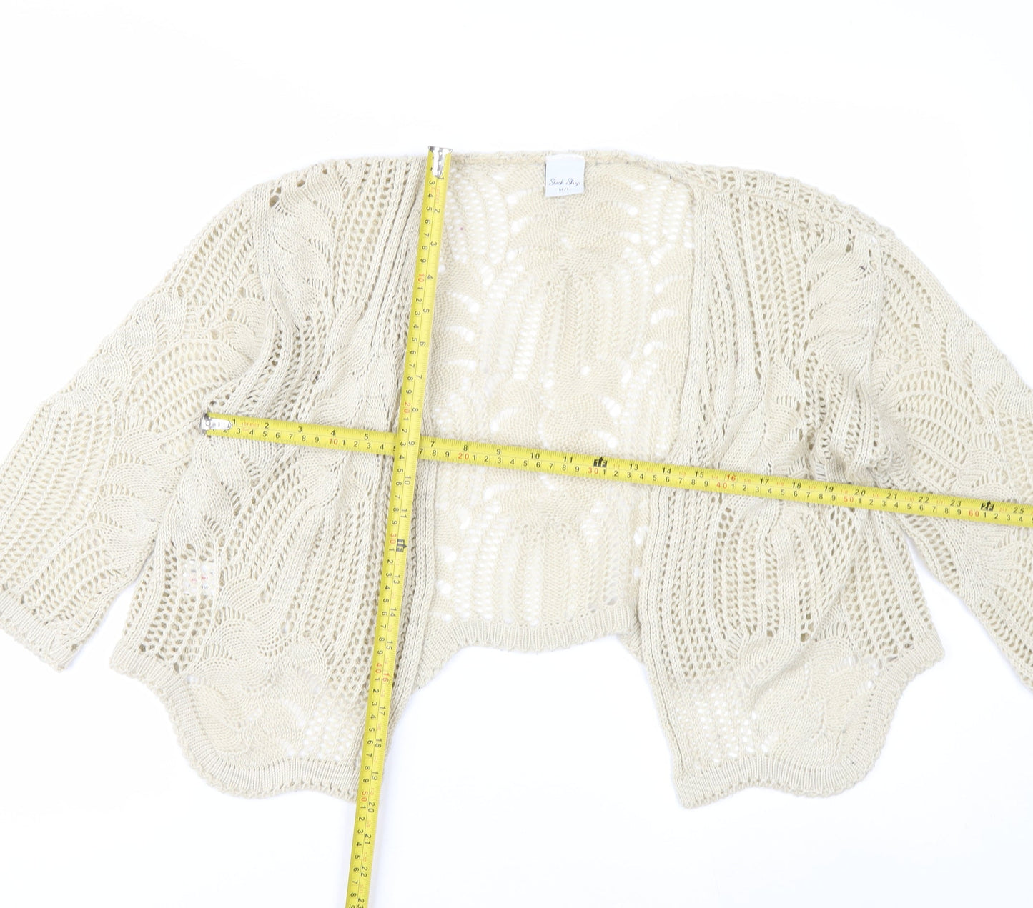 Stock Shop Women Beige Open Knit 3/4 Sleeve Cardigan M