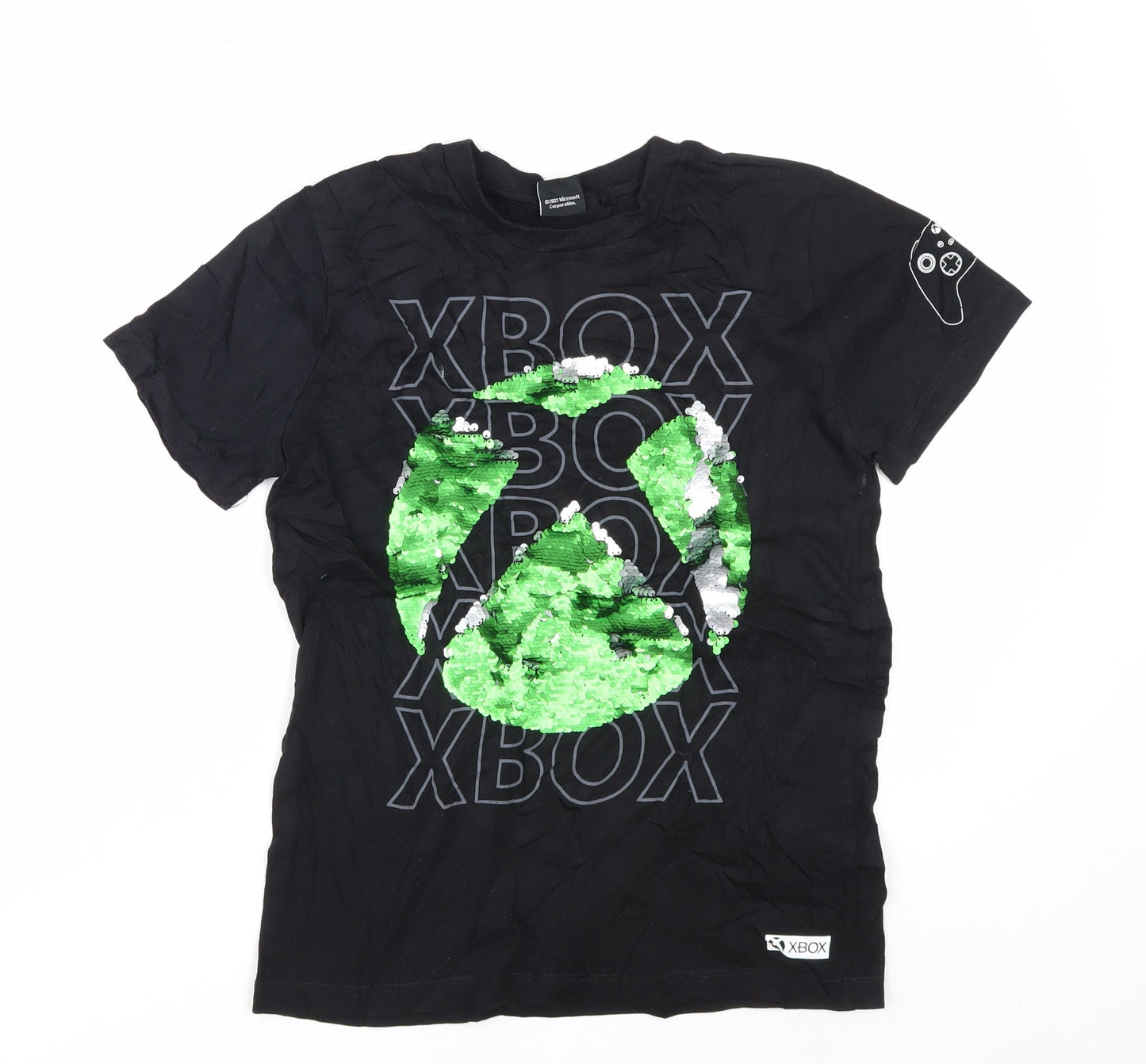 Next Boys Black Xbox Graphic Sequin T-Shirt 11 Years Cotton Short Sleeve