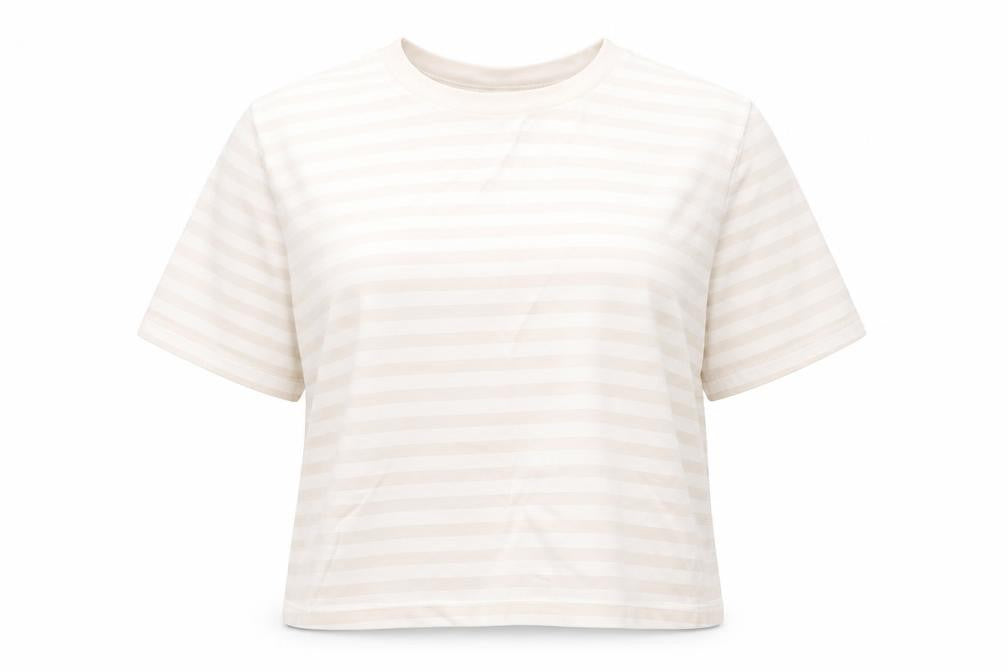 Uniqlo Women's Beige Striped Cotton Short Sleeve T-Shirt M