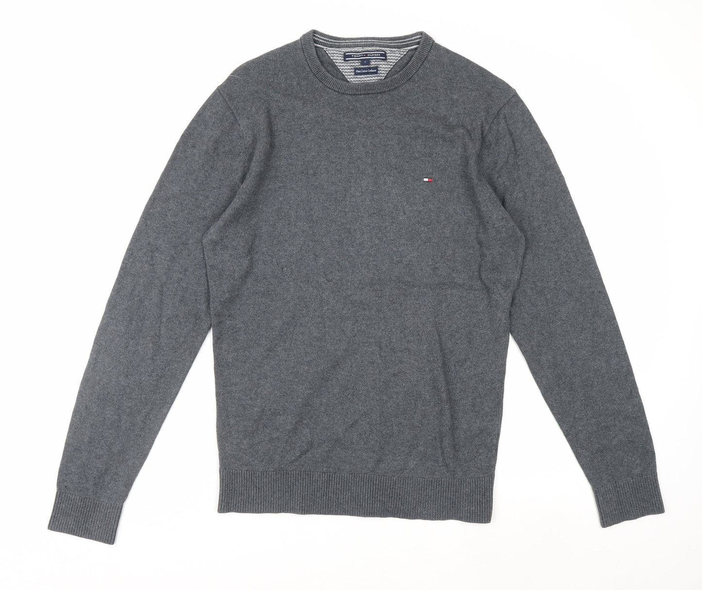 Tommy Hilfiger Men's Grey Cotton Cashmere Crew Neck Jumper Size S