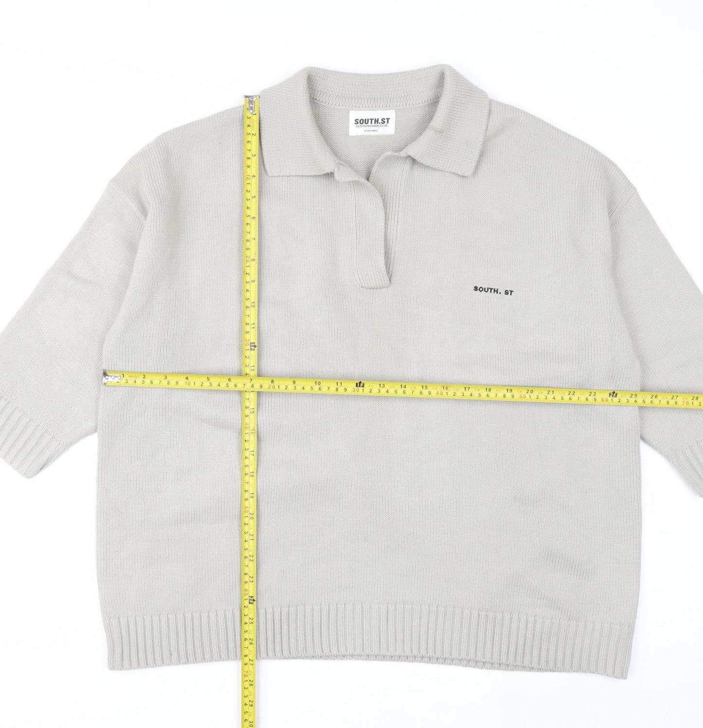 SOUTH.ST Women Grey Collared Henley Knit Jumper XS