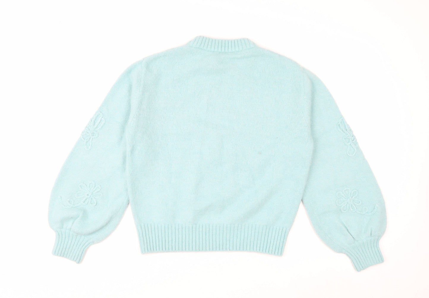 & Other Stories Women Blue Embroidered Floral Knit Alpaca Wool Jumper S