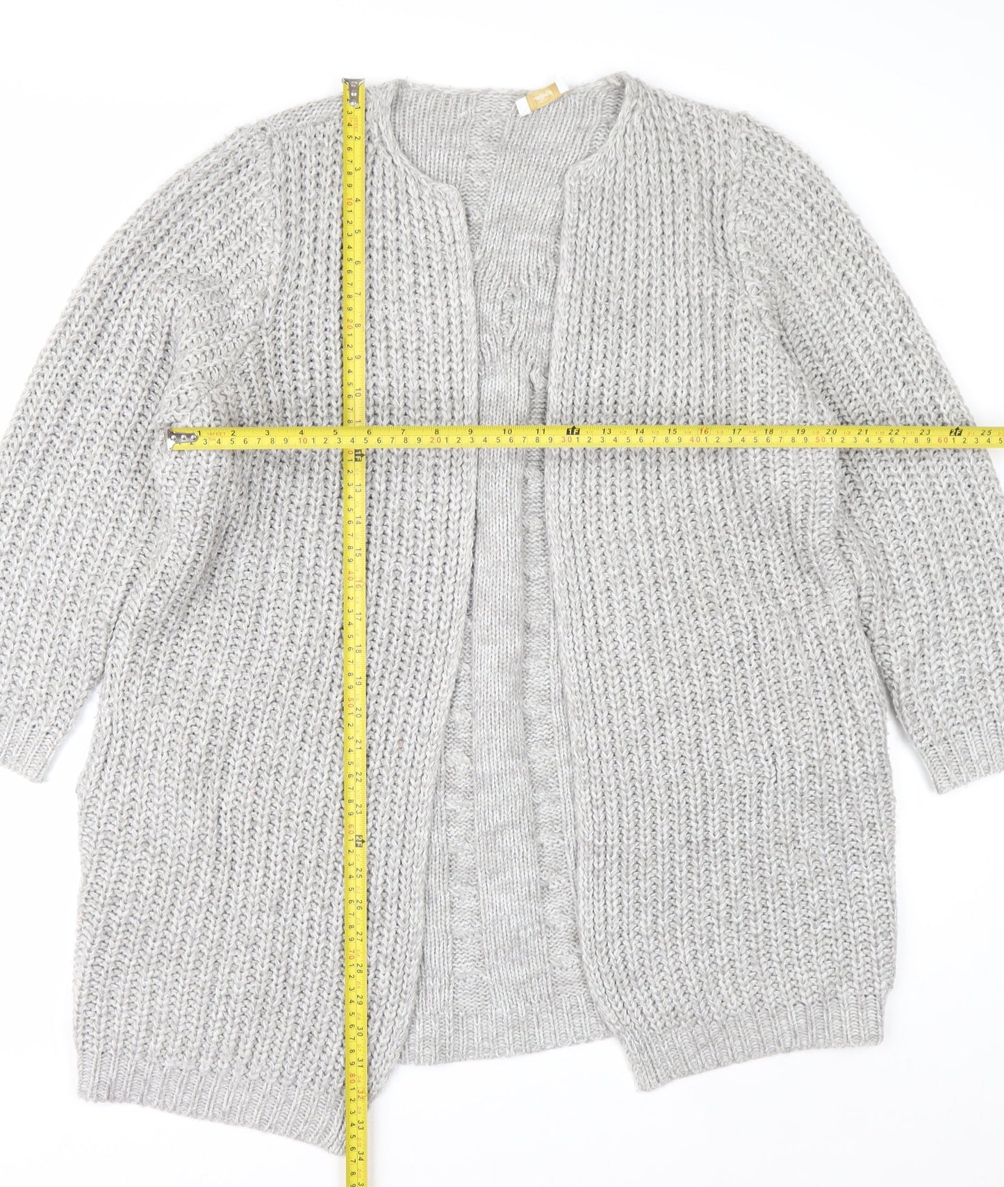 Cotton Traders Womens Grey Chunky Knit Long Cardigan Size 16