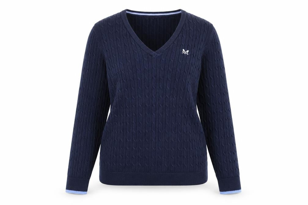 Crew Clothing Women Blue Size 14 V-Neck Cable-Knit Jumper